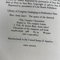 The Queen of the Damned - Anne Rice - The Vampire Chronicles #3 - First Edition Hardback